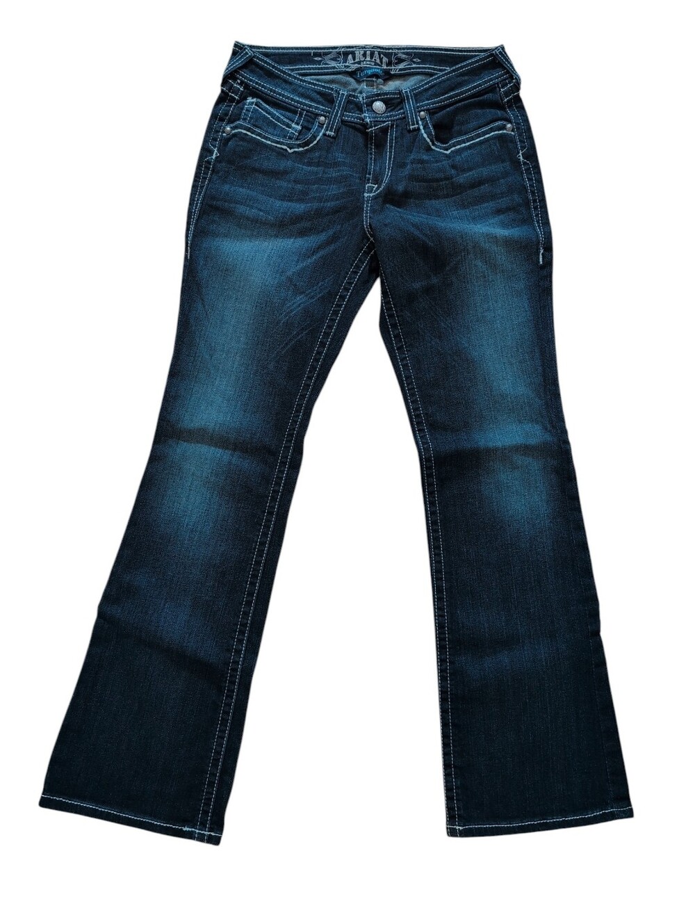 Ariat Turquoise Jeans, Embellished Back Pockets, Blue Denim Pants, Women's 29R